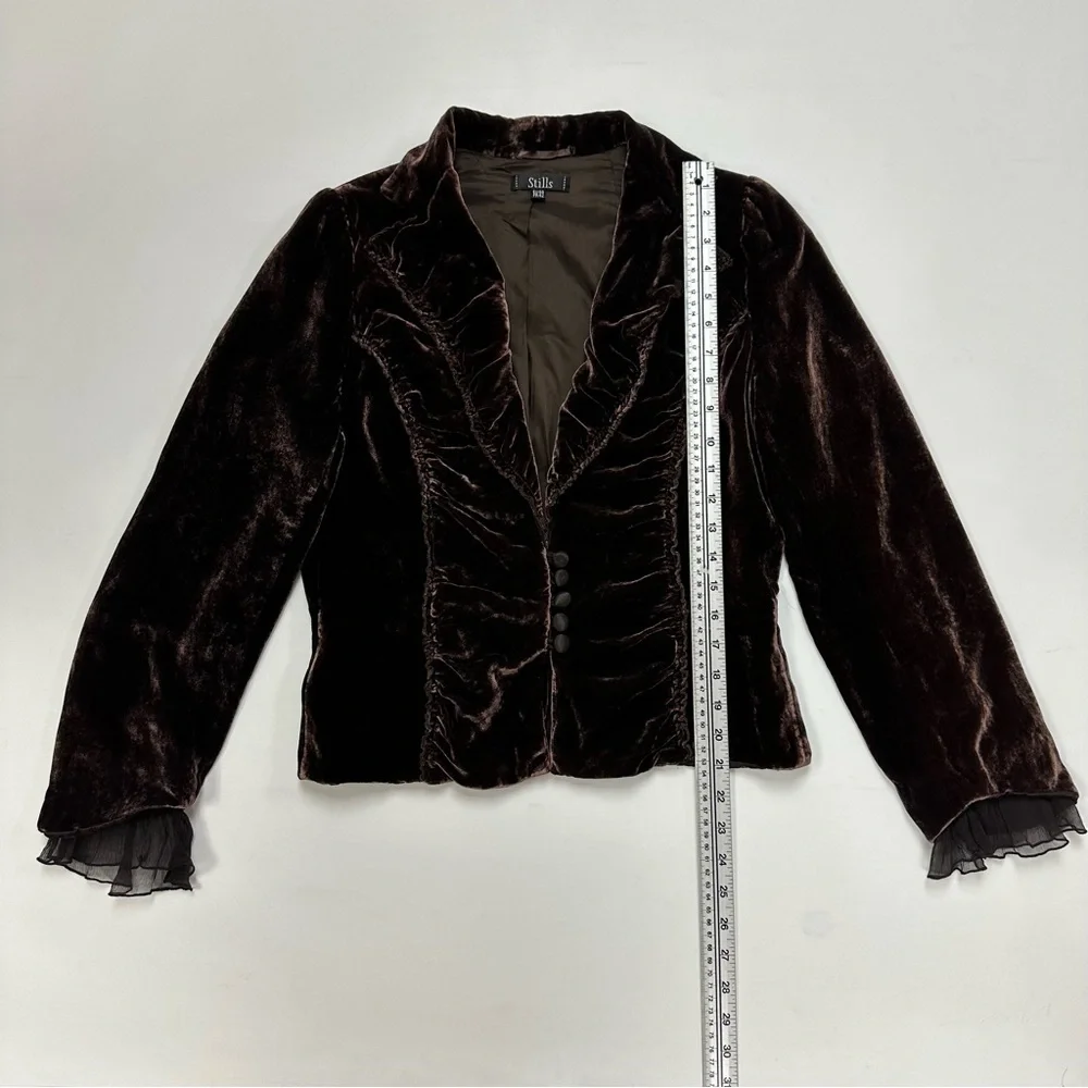 Brown velvet ruched ruffles blazer whimsigoth peplum Operacore Vamp Romantic Med - Picture 5 of 9